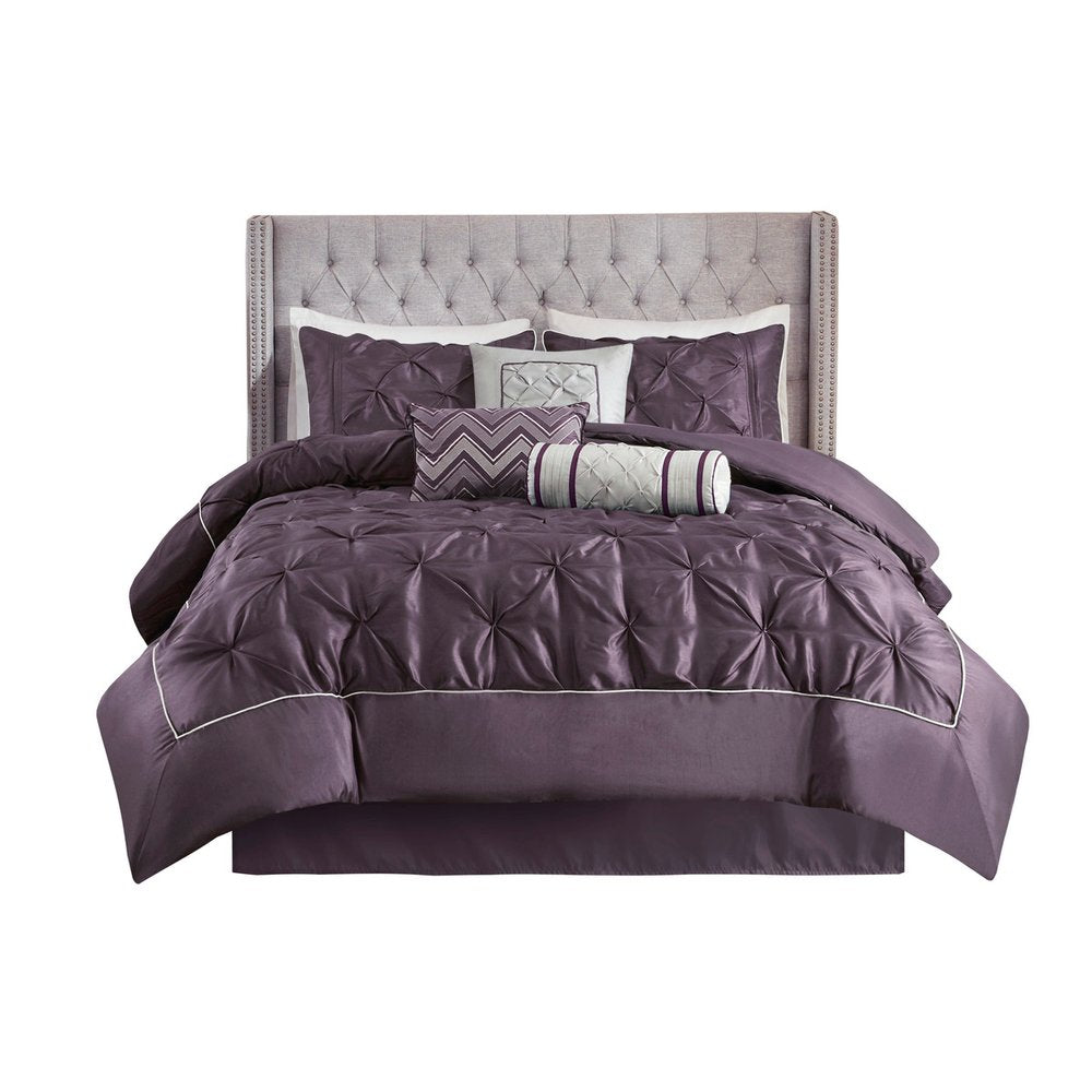 Set of Seven Plum Queen Ring Stitch Polyester Sham And Comforter