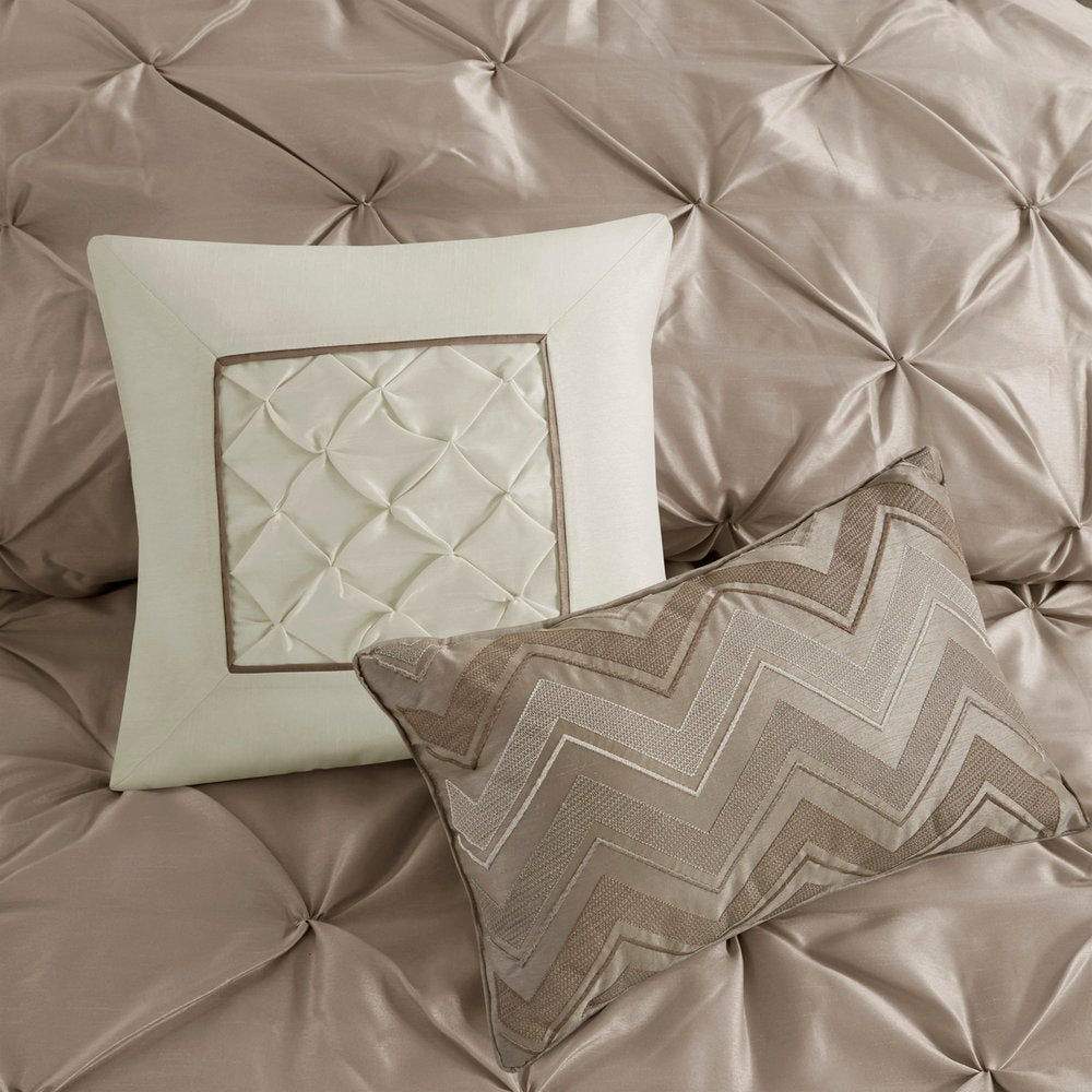 Set of Seven Taupe King Ring Stitch Polyester Sham And Comforter