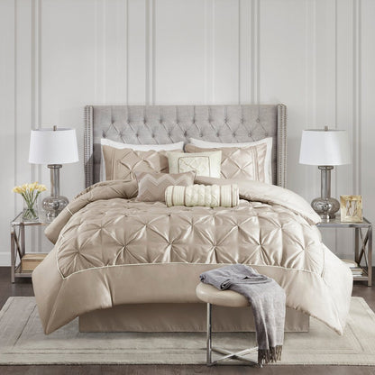 Set of Seven Taupe King Ring Stitch Polyester Sham And Comforter