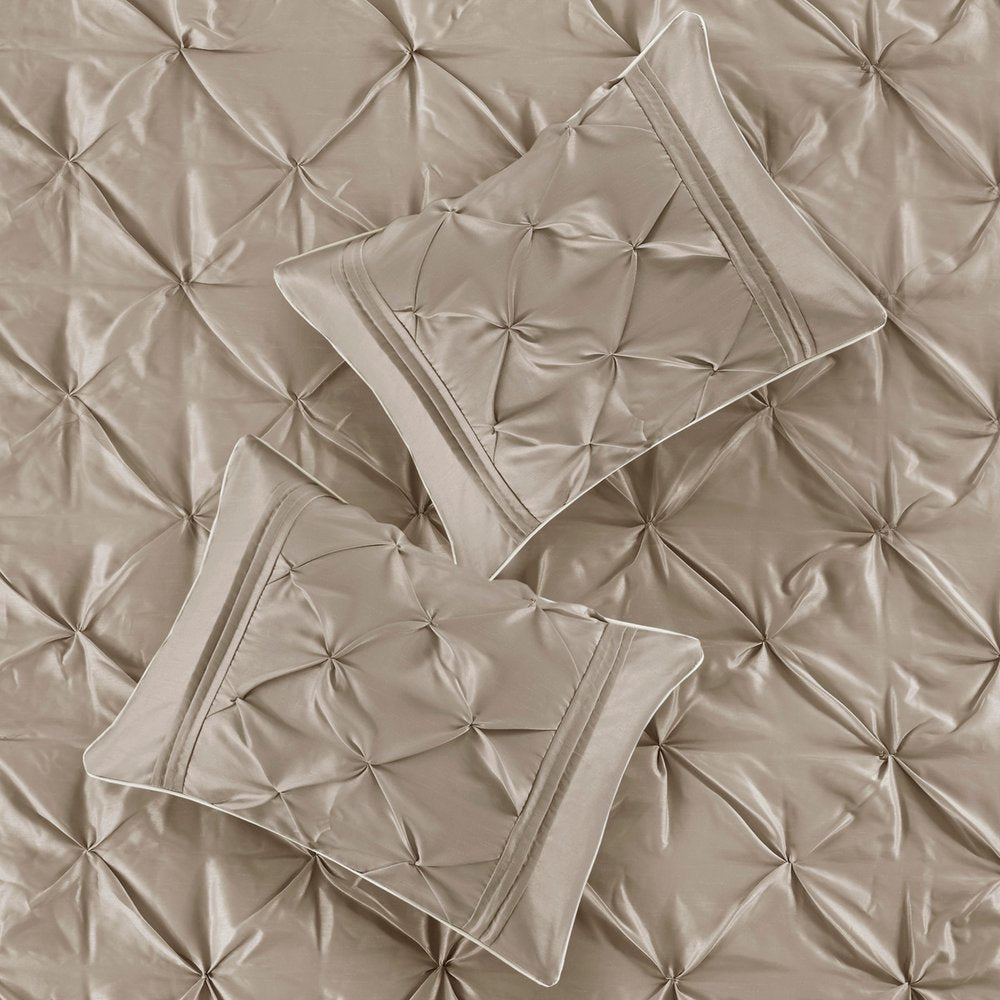Set of Seven Taupe King Ring Stitch Polyester Sham And Comforter