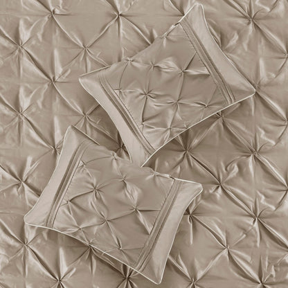 Set of Seven Taupe King Ring Stitch Polyester Sham And Comforter