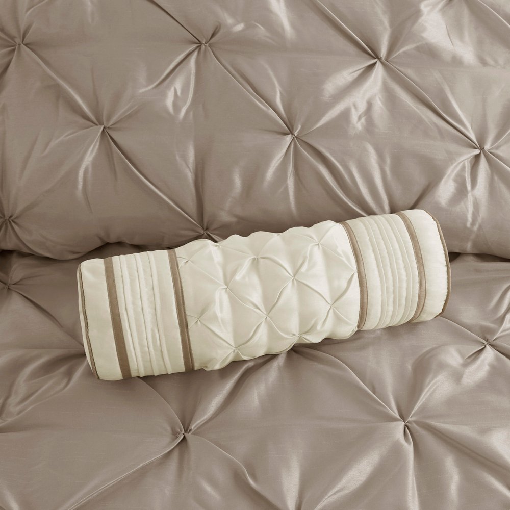 Set of Seven Taupe King Ring Stitch Polyester Sham And Comforter