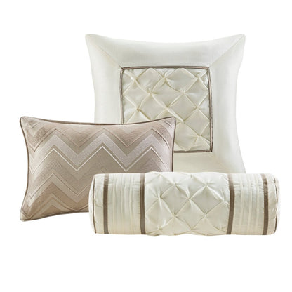 Set of Seven Taupe King Ring Stitch Polyester Sham And Comforter