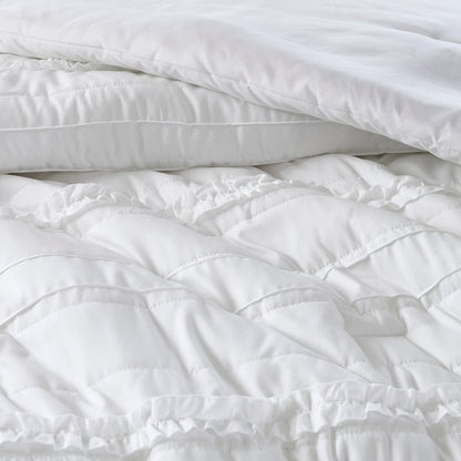 Set of Five White King Ring Stitch Polyester Sham And Comforter