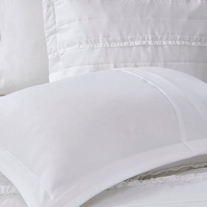 Set of Five White King Ring Stitch Polyester Sham And Comforter