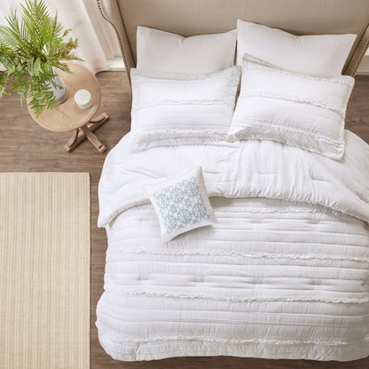 Set of Five White King Ring Stitch Polyester Sham And Comforter