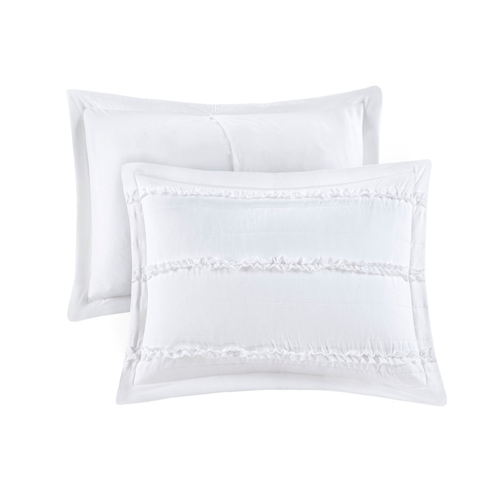 Set of Five White King Ring Stitch Polyester Sham And Comforter
