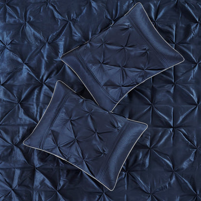 Set of Seven Navy Blue Queen Ring Stitch Polyester Sham And Comforter