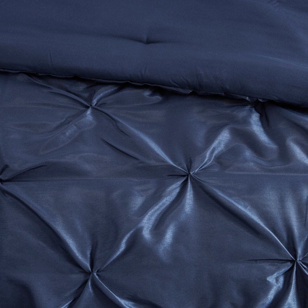 Set of Seven Navy Blue Queen Ring Stitch Polyester Sham And Comforter