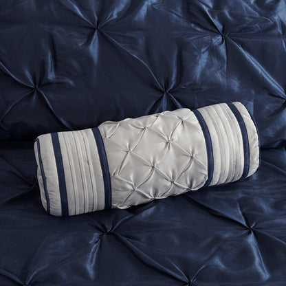 Set of Seven Navy Blue Queen Ring Stitch Polyester Sham And Comforter