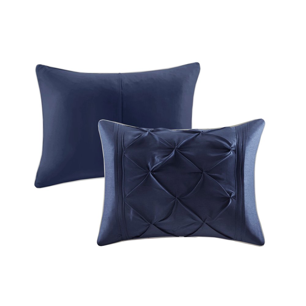 Set of Seven Navy Blue Queen Ring Stitch Polyester Sham And Comforter