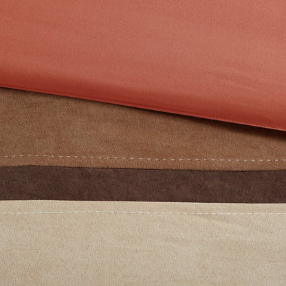 Set of Seven Coral And Brown Striped King Ring Stitch Polyester Sham And Comforter