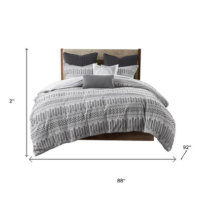 Set of Three Gray And Ivory Striped Queen Ring Stitch Sham And Comforter