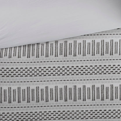 Set of Three Gray And Ivory Striped Queen Ring Stitch Sham And Comforter