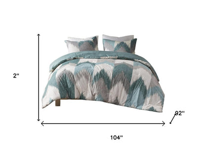 Set of Three Aqua And White King Ring Stitch Polyester Sham And Comforter