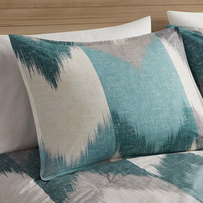 Set of Three Aqua And White King Ring Stitch Polyester Sham And Comforter