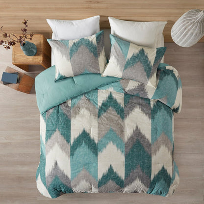 Set of Three Aqua And White King Ring Stitch Polyester Sham And Comforter