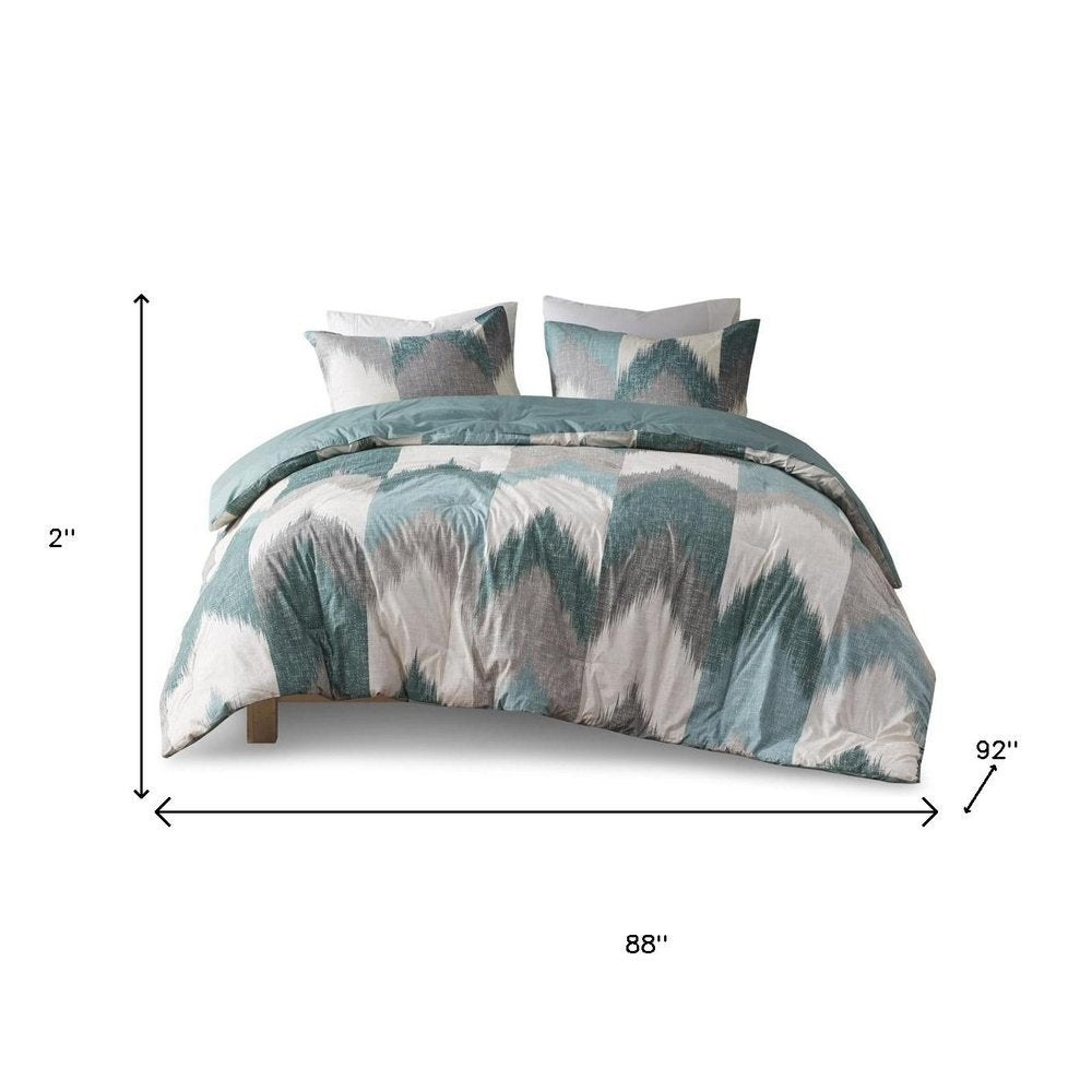 Set of Three Aqua And White Ring Stitch Polyester Sham And Comforter
