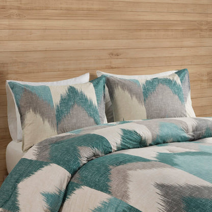 Set of Three Aqua And White Ring Stitch Polyester Sham And Comforter