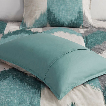 Set of Three Aqua And White Ring Stitch Polyester Sham And Comforter