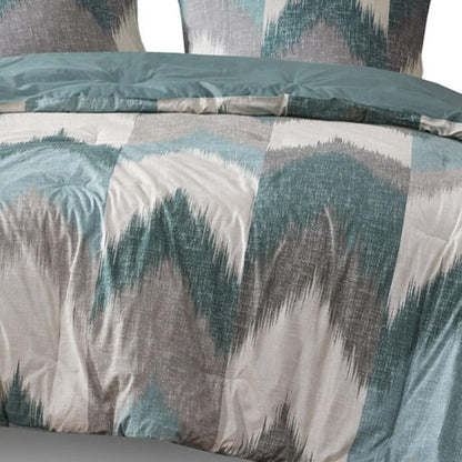 Set of Three Aqua And White Ring Stitch Polyester Sham And Comforter