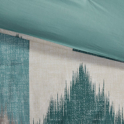 Set of Three Aqua And White Ring Stitch Polyester Sham And Comforter