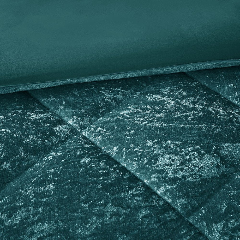 Set of Four Teal Blue King Ring Stitch Polyester Sham And Comforter