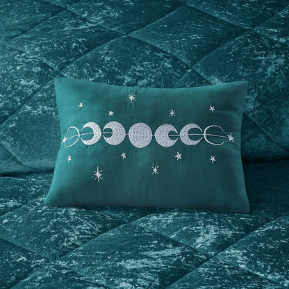 Set of Four Teal Blue King Ring Stitch Polyester Sham And Comforter