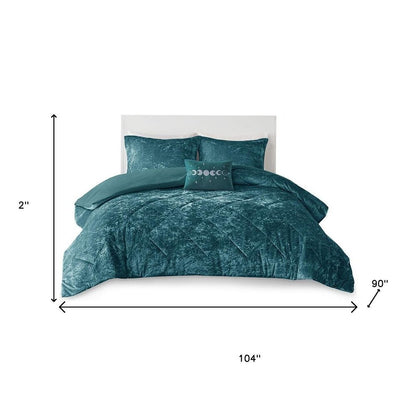 Set of Four Teal Blue King Ring Stitch Polyester Sham And Comforter