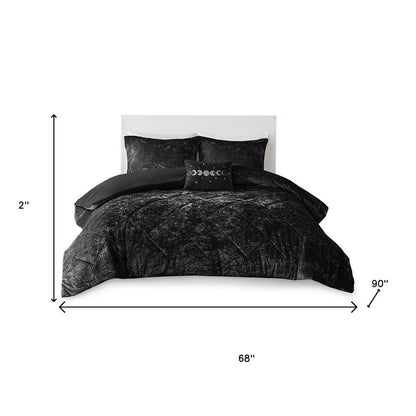 Set of Three Black Twin Ring Stitch Polyester Sham And Comforter