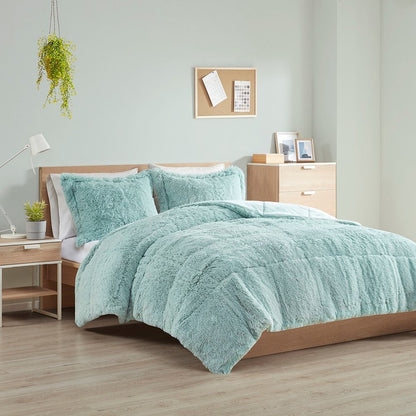 Set of Three Aqua King Ring Stitch Polyester Sham And Comforter
