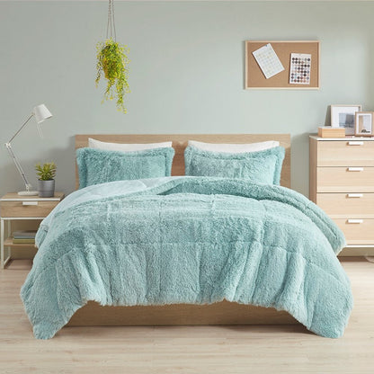 Set of Three Aqua King Ring Stitch Polyester Sham And Comforter