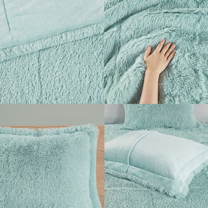 Set of Three Aqua King Ring Stitch Polyester Sham And Comforter