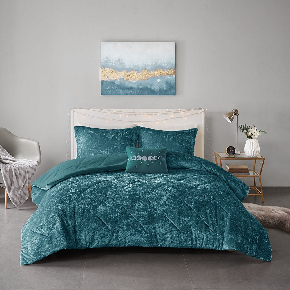 Set of Three Teal Blue Twin Ring Stitch Polyester Sham And Comforter