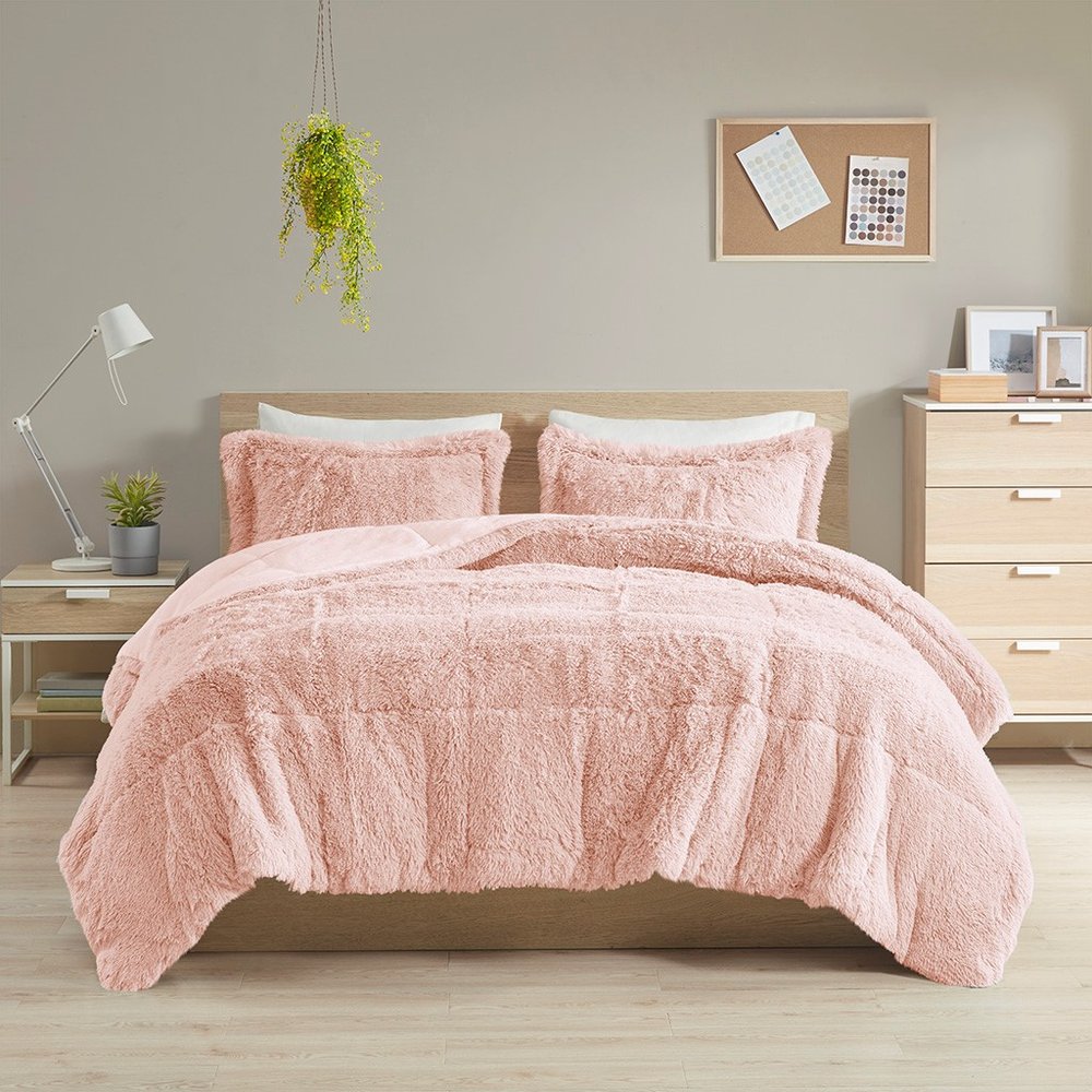 Set of Two Blush Twin Ring Stitch Polyester Sham And Comforter