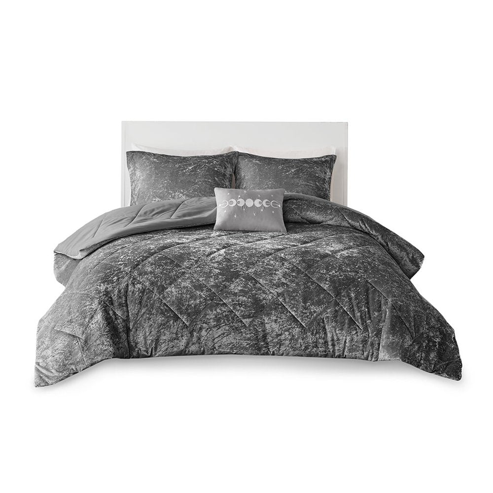 Set of Three Gray Twin Ring Stitch Polyester Sham And Comforter