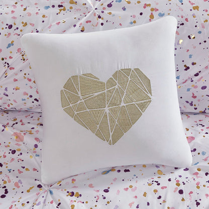 Set of Four Plum And White Abstract Ring Stitch Polyester Sham And Comforter