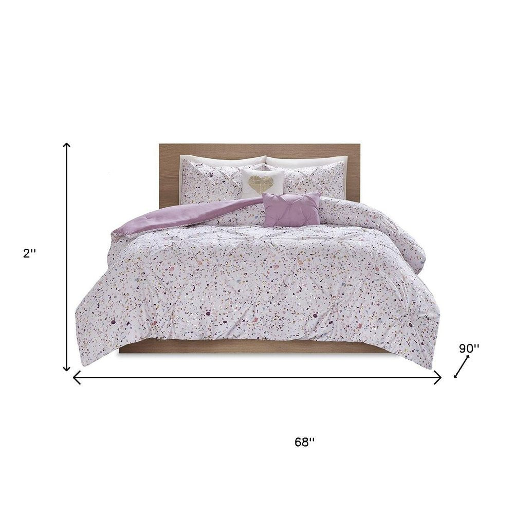 Set of Four Plum And White Abstract Ring Stitch Polyester Sham And Comforter