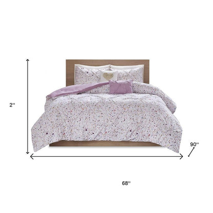 Set of Four Plum And White Abstract Ring Stitch Polyester Sham And Comforter