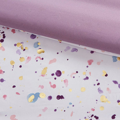 Set of Four Plum And White Abstract Ring Stitch Polyester Sham And Comforter