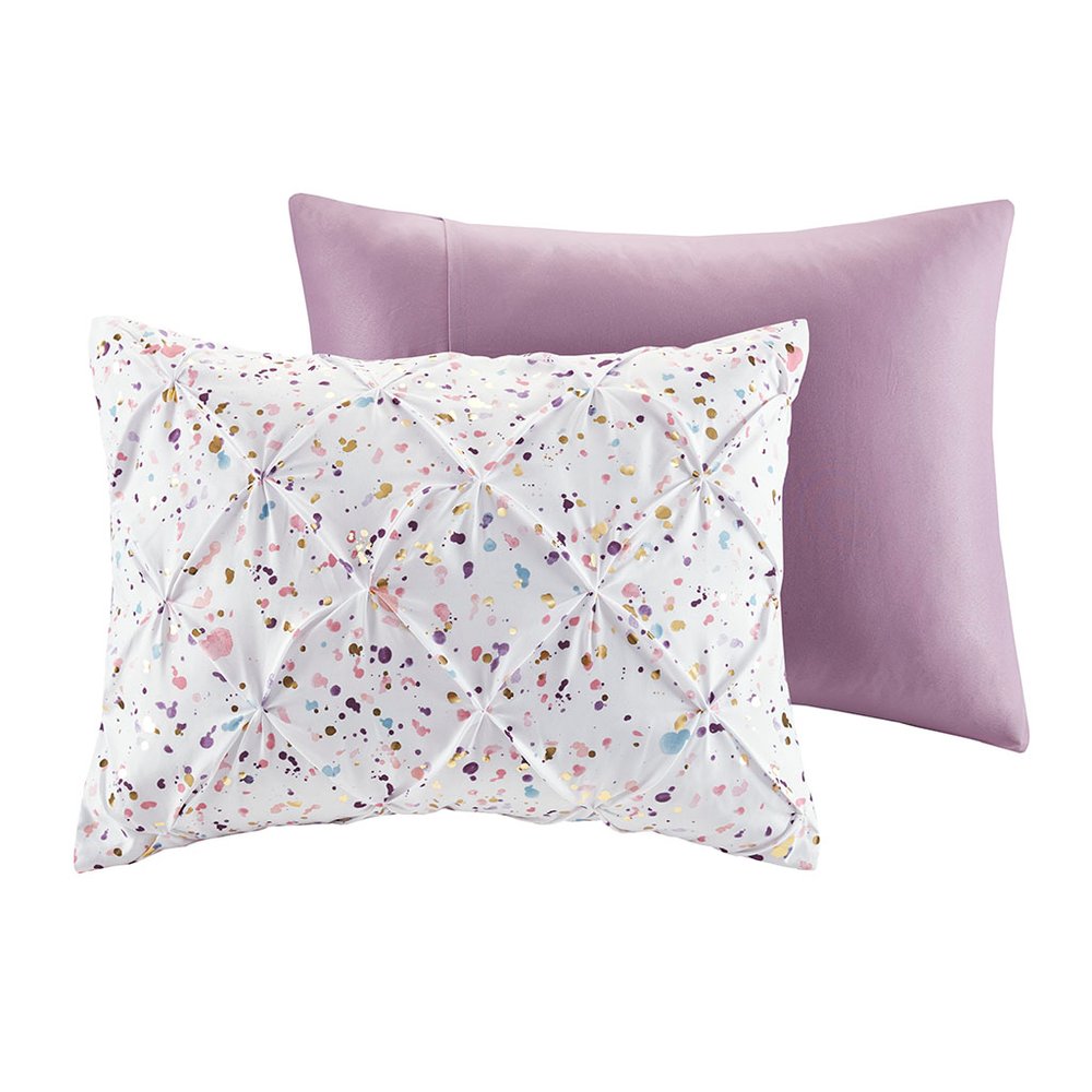Set of Four Plum And White Abstract Ring Stitch Polyester Sham And Comforter