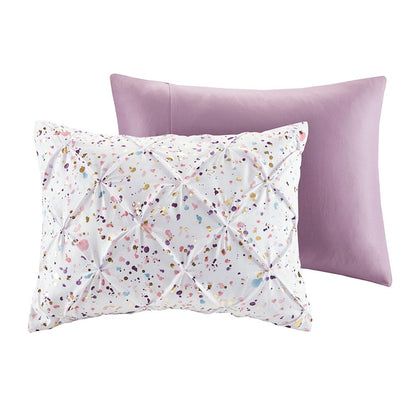 Set of Four Plum And White Abstract Ring Stitch Polyester Sham And Comforter