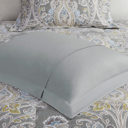 Set of Six Gray And Ivory Damask Full Ring Stitch Sham And Comforter