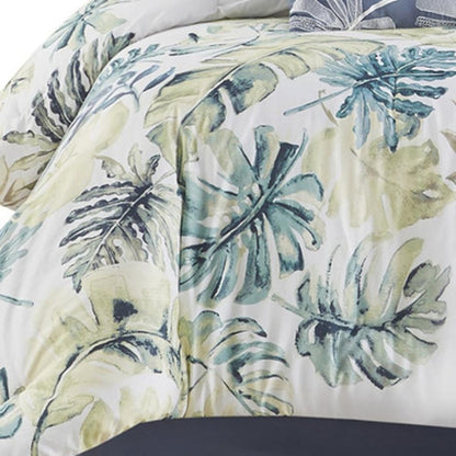 Set of Six White Blue And Green King Ring Stitch Sham And Comforter