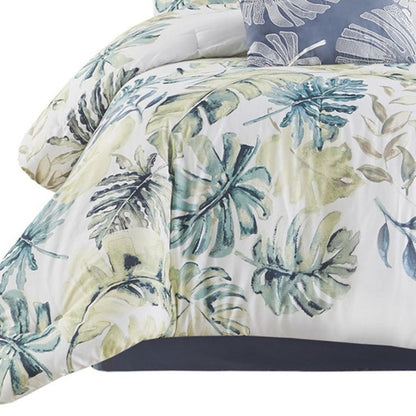 Set of Six White Blue And Green Queen Ring Stitch Sham And Comforter