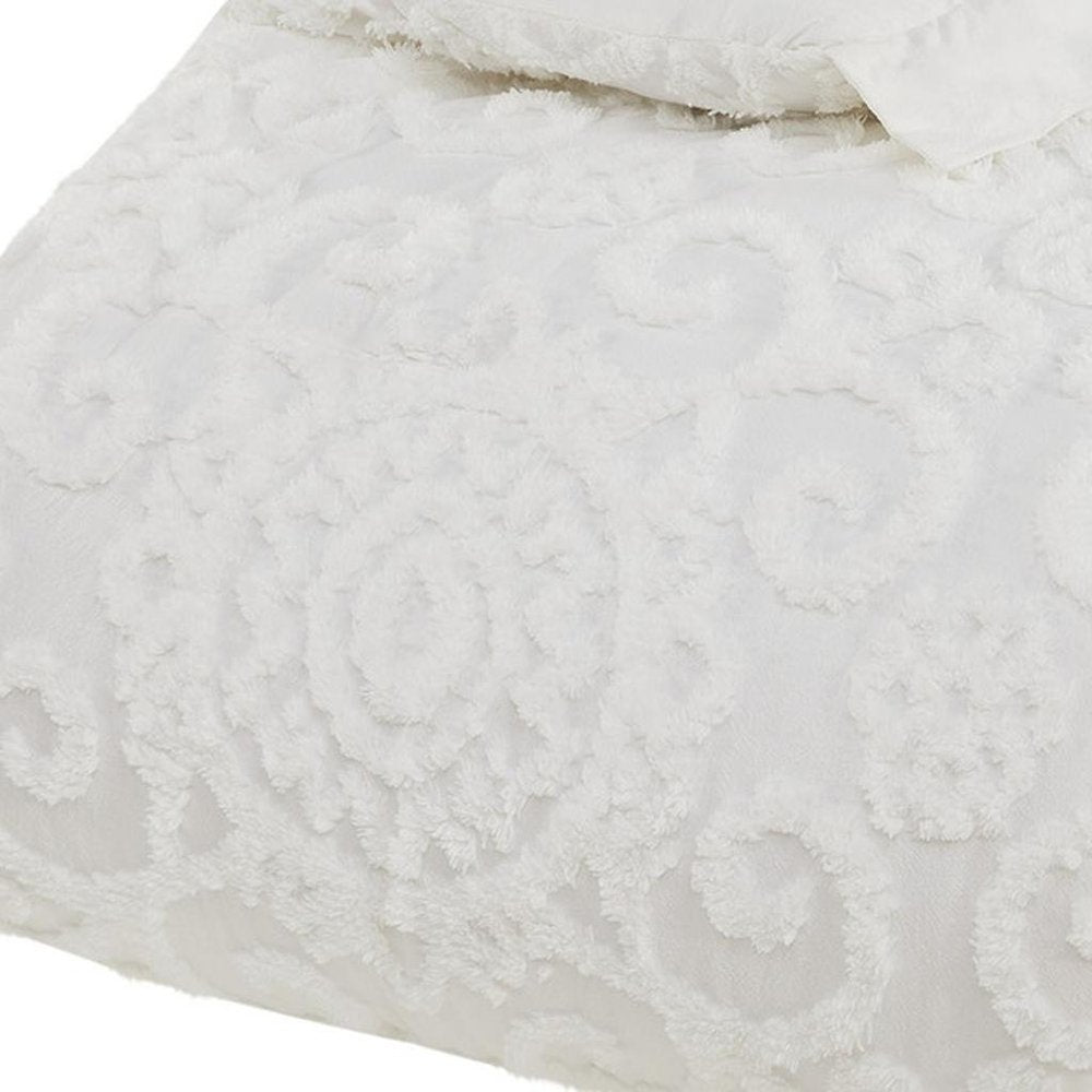 Set of Three White Medallion Queen Ring Stitch Sham And Comforter