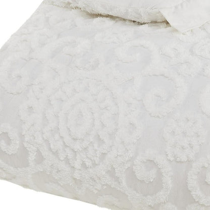 Set of Three White Medallion Queen Ring Stitch Sham And Comforter