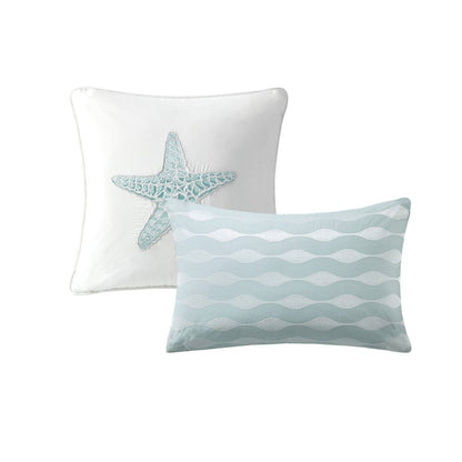 Set of Four White And Aqua King Ring Stitch Sham And Comforter
