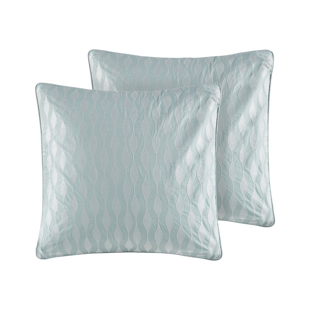 Set of Four White And Aqua Full Ring Stitch Sham And Comforter