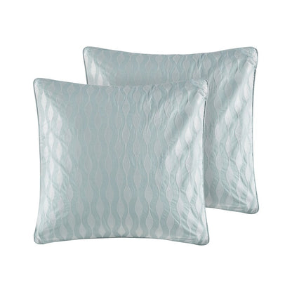 Set of Four White And Aqua Full Ring Stitch Sham And Comforter